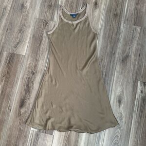 Ralph Lauren Women’s Camel Sleeveless Midi Dress Size 8 Lined Chiffon V-Neck